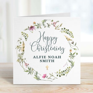 Carte de joyeux baptême pour filleul filleule nièce neveu fille fils petite-fille petit-fils avec nom Baptême carte cadeau souvenir