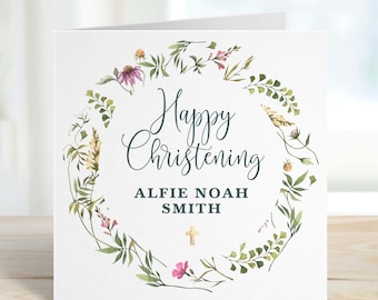 Happy Christening day card for godson goddaughter niece nephew daughter son granddaughter grandson with name Baptism gift card keepsake