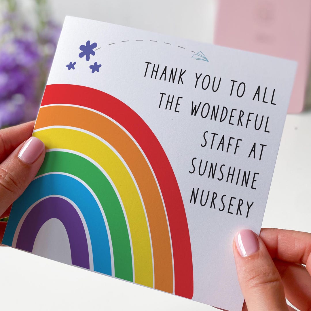 Thank You Nursery Staff Card Colourful Rainbow Appreciation Card for ...