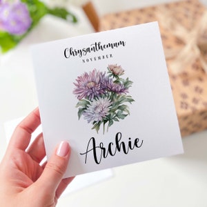 Cartão de aniversário de novembro Cartão de flor de nascimento personalizado para nascido em novembro com nome mês de nascimento cartão de flor de crisântemo para ele ela