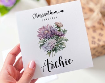 November Geburtstagskarte für im November geborene mit Name Geburtsmonat Chrysantheme Blumenkarte für Ihn Sie