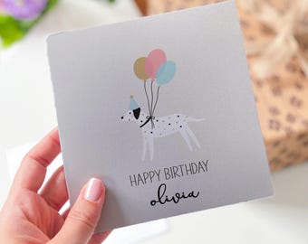 Personalised Happy Birthday card for dog owner with cute dog and balloons for dog mum dog lover girlfriend kid funny birthday animal card