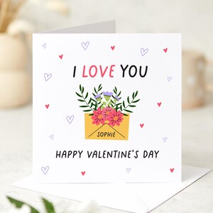 Personalised Valentine’s Day Card I Love You Design Custom Flower Envelope Card for Partner Husband Wife Boyfriend or Girlfriend