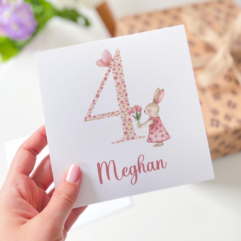Elegant Birthday Card for Girls 1st 2nd 3rd 4th Birthday Cute Bunny Design Card for Daughter Niece Granddaughter Keepsake Kids Birthday Card image 4