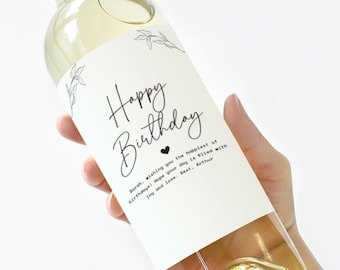 Personalised Happy Birthday Wine Label, Custom Message Sticker