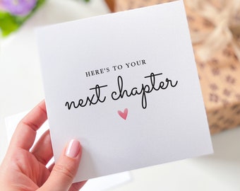 Here's to your next chapter card New job card Funny leaving work card for colleague Good luck card Coworker Friend Leaving New Beginnings