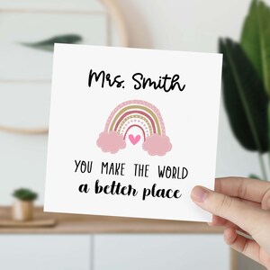 Carte de remerciement personnalisée pour enseignant Carte-cadeau de fin d'année pour un monde meilleur Arc-en-ciel mignon