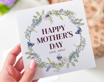 Personalised Mother’s Day Card for Mum – Floral Wreath Gift from Daughter or Son