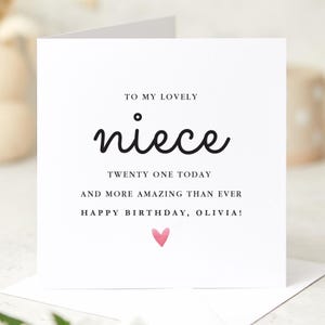 Carte d'anniversaire pour nièce, design élégant en forme de coeur pour elle, carte d'âge spéciale pour les 16 ans, 18 ans, 21, 30 ans ou toute autre carte de célébration d'anniversaire pour elle
