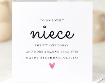 Birthday Card for Niece Elegant Heart Design for Her Special Age Card for 16th 18th 21st 30th or Any Birthday Celebration Card for her