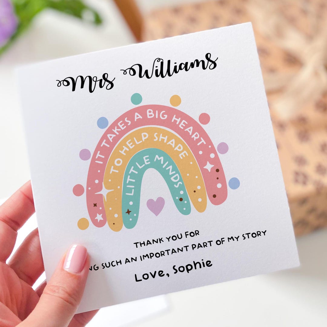 Teacher Personalised Thank You Card – Rainbow Design for Nursery ...