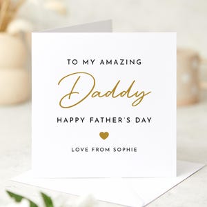 Tarjeta del Día del Padre para mi increíble papá con nombre del niño, diseño de corazón simple y elegante personalizado, recuerdo perfecto para el nuevo papá