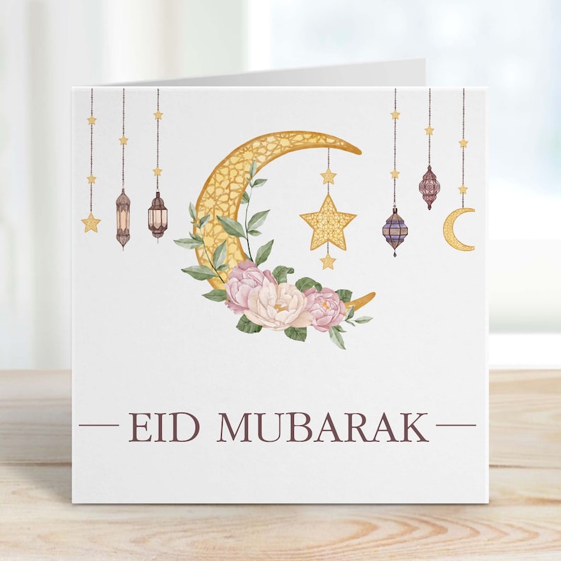 Eid Mubarak-hälsningskort: Halvmåne och stjärndesign bild 2
