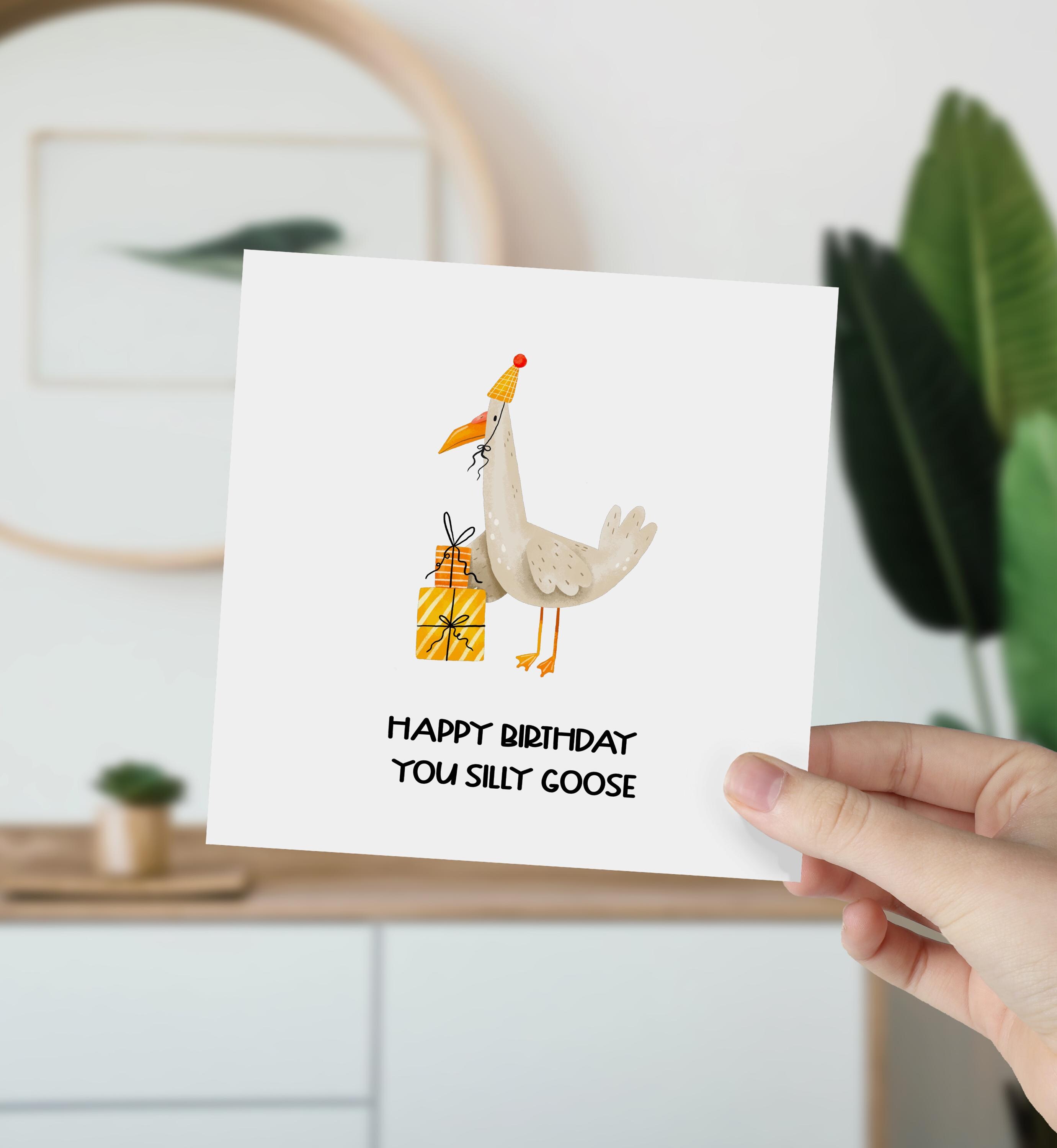 Funny Goose Birthday Card, Cartoon Animal With Party Hat - Etsy
