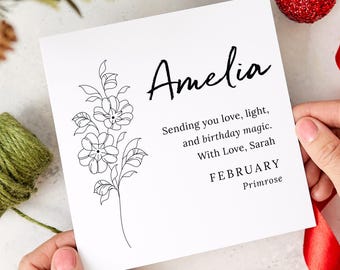 Personalised February Birth Flower Birthday Card for Her – Primrose Floral Design