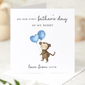 Tarjeta del primer día del padre para papá de Baby Boy con diseño de mono lindo, tarjeta de recuerdo especial para papá e hijo para papá primerizo.