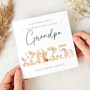Première carte de fête des pères de bébé garçon fille personnalisée avec nom et titre Ours mignon pour papa, grand-père, grand-père, cadeau souvenir