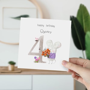Carte Joyeux 4e anniversaire Carte cadeau d'anniversaire personnalisée Garçon de 4 ans Fille Neveu Nièce Fils Fille Petit-fils Petite-fille J'ai quatre ans