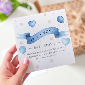 Novo cartão de bebê personalizado com o nome do bebê com seu texto Rosa Azul Bem-vindo ao mundo Bonito balão design cartão de felicitações menino menina recém-nascido