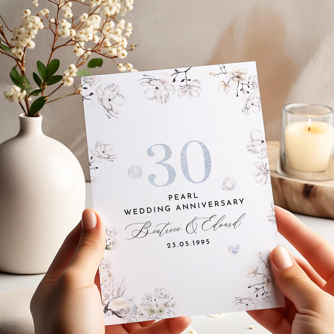 Pearl Wedding Anniversary Card 30th Personalised Couple Name Elegant ...