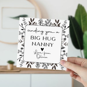 Carte pour nounou Je vous fais de gros câlins Une pensée pour vous nounou avec nom Carte florale personnalisée pour grand-mère