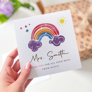 Tarjeta linda para el maestro Tarjeta de agradecimiento Arco iris Tarjeta personalizada Escuela de fin de año Preescolar Guardería Primaria Maestro Tarjeta de regalo de agradecimiento