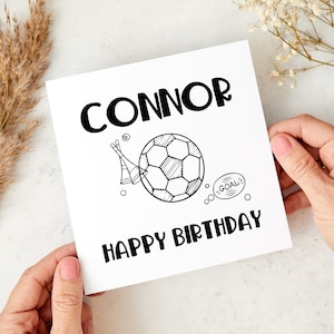 Carte d'anniversaire de football personnalisée pour garçon, conception de croquis amusants, carte de visite personnalisée pour fils, frère, neveu, fan de football 5e 6e 7e 8e 9e 10e