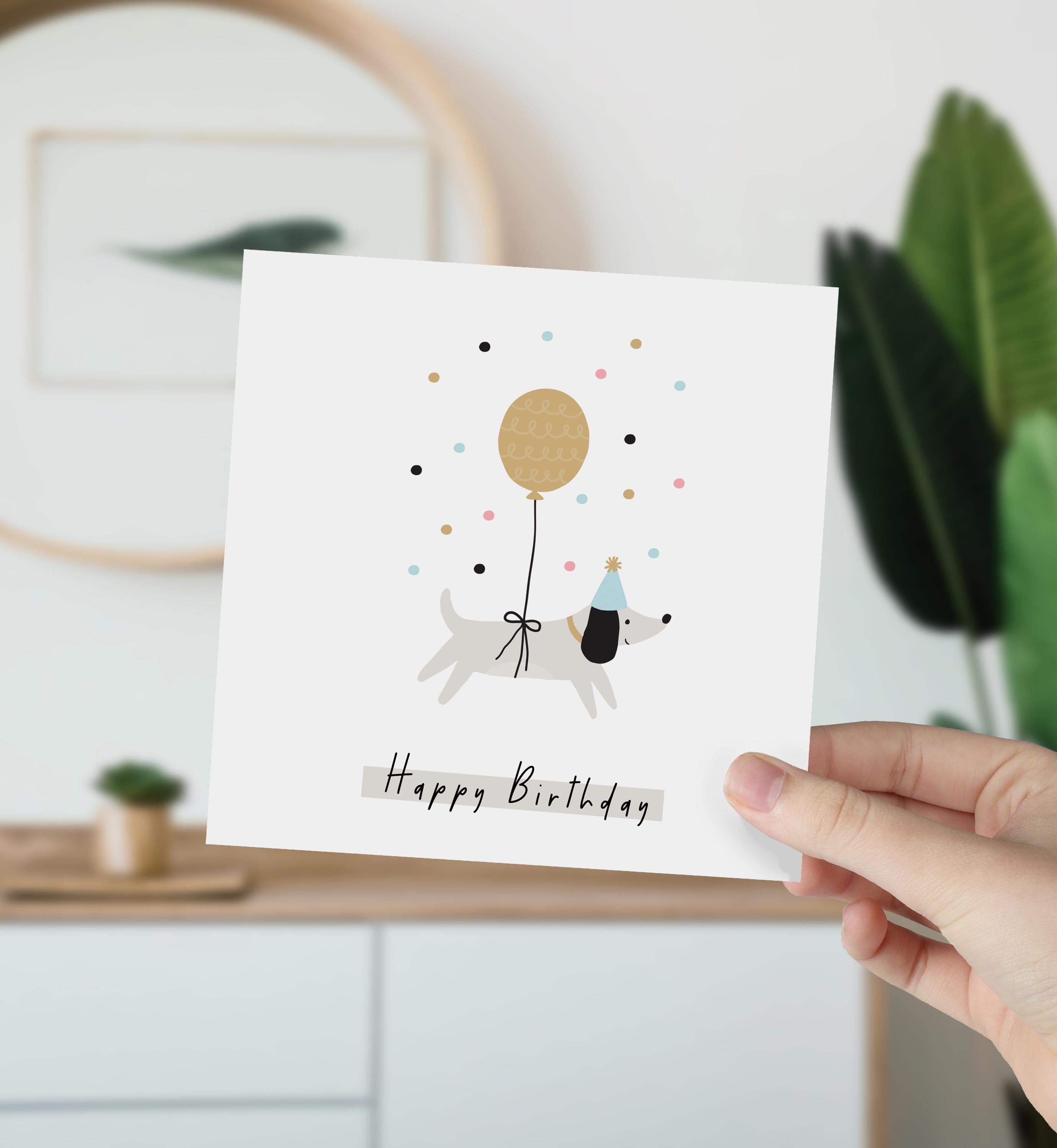 Cute Birthday Card With Cute Dog and Balloons Happy Birthday Card for ...