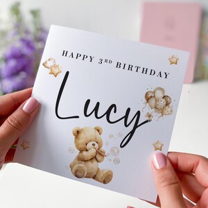 Carte d'anniversaire personnalisée pour garçon, fille et fils, fille, neveu, nièce, filleul, 3e anniversaire, ours en peluche, souvenir mignon pour tout-petit