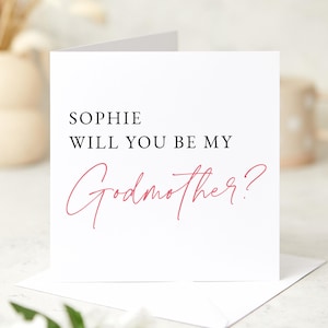 Tarjeta "¿Quieres ser mi madrina?" - Elegante tarjeta de propuesta para madrina - Opción de nombre personalizado - Recuerdo minimalista para bautizo