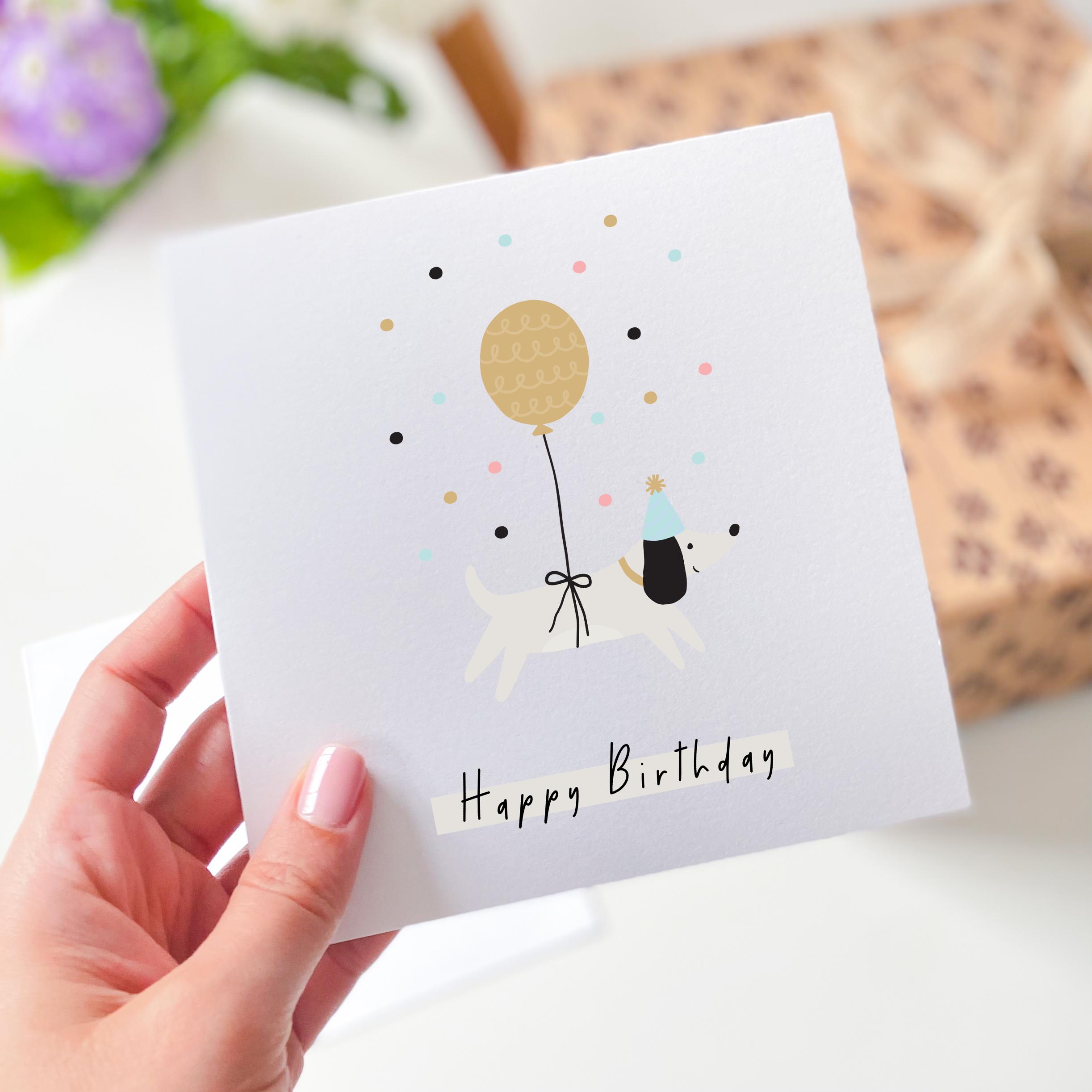Cute Birthday Card With Cute Dog and Balloons Happy Birthday Card for ...