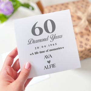 Personalisierte 60. Diamant Hochzeit Jahrestag Karte, elegantes Andenken Geschenk für Eltern Großeltern Paar Meilenstein 60 Jahre Ehe