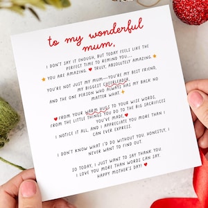 Alla mia meravigliosa mamma Biglietto per la festa della mamma Messaggio sincero per la mamma Biglietto premuroso per la mamma Regalo sentimentale per lei Ricordo speciale Festa della mamma