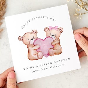 Tarjeta del Día del Padre para el Abuelo con un Lindo Diseño de Osito de Peluche, un Pensativo Recuerdo de la Nieta o el Nieto, Tarjeta de Regalo para el Abuelo