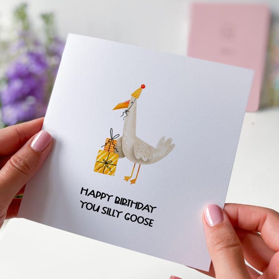 Funny Goose Birthday Card, Cartoon Animal with Party Hat