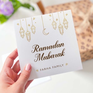 Gepersonaliseerde Eid Mubarak wenskaart Ramadan Card Eid Mubarak kaart met familienaam Happy Eid Card Eid Gift met islamitisch ontwerp