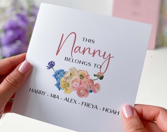 Personalized Nanny Birthday Card, Grandchildren Names