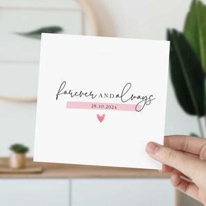 Tarjeta de aniversario personalizada para siempre y para siempre con fecha para el compromiso de boda Tarjeta Amor Tarjeta romántica Esposo Esposa Novio Novia