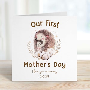 Cartão personalizado Feliz Primeiro Dia das Mães Cartão do 1º Dia das Mães Eu te amo mamãe mamãe mamãe mamãe mãe e bebê ouriço cartão do dia das mães