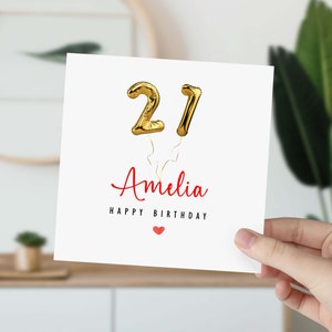Carte d'anniversaire personnalisée de 21 ans pour le nom et l'or de 21 ans pour son fils, sa fille, sa petite amie, son petit ami, lui, sa nièce, vingt et un