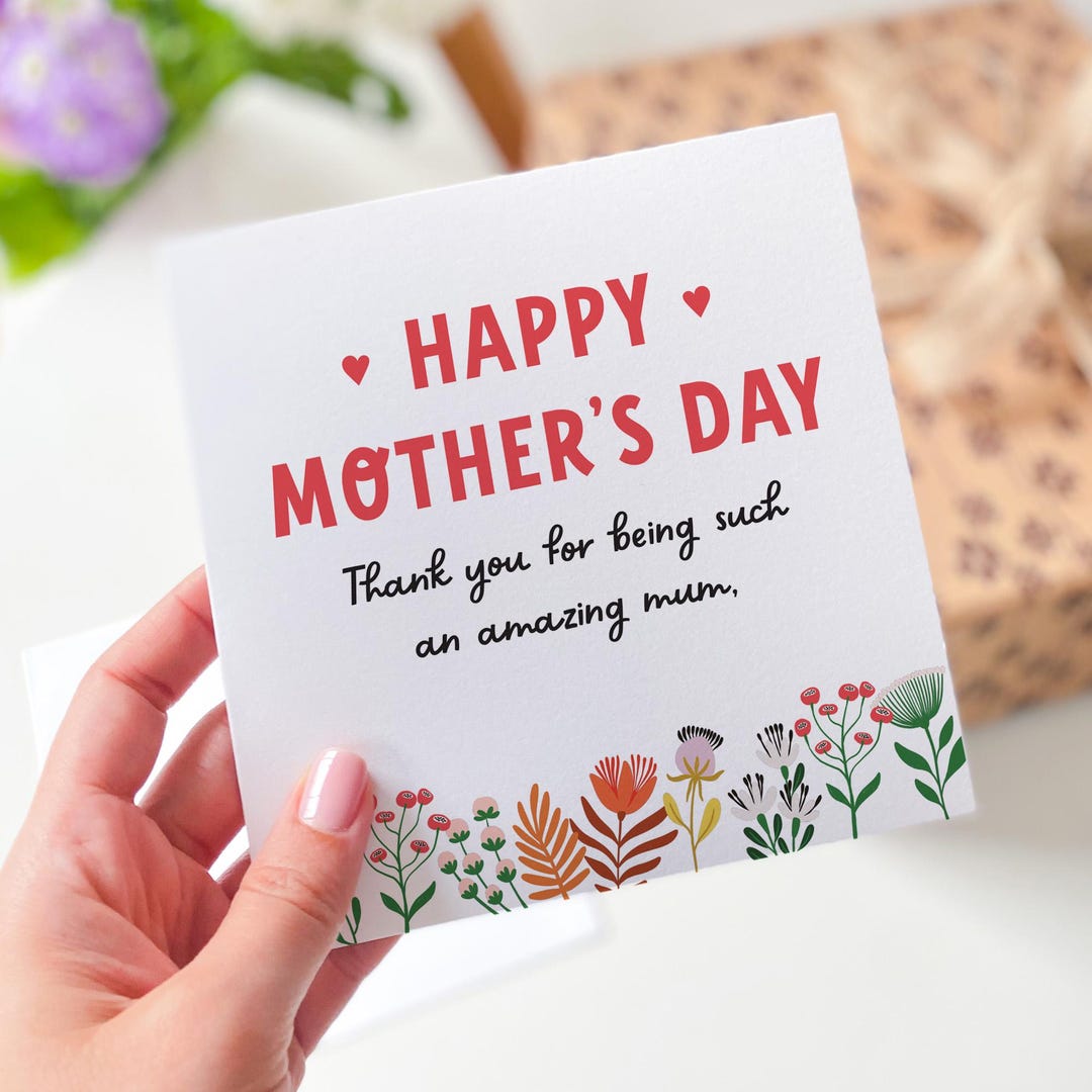 Happy Mother's Day Card Floral Thank You Card for Mum Cute Botanical ...
