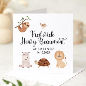 Personalisierte Taufkarte für Baby Jungen oder Mädchen mit Safari-Tier Taufe Namenstagskarte Dschungel-Thema Andenken Geschenk getauft getauft