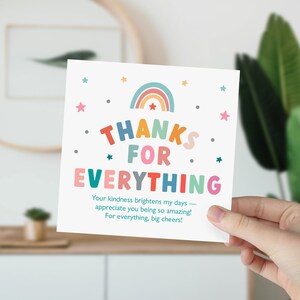 Tarjeta de agradecimiento por todo con diseño de arcoíris Tarjeta de regalo para él Agradecimiento al maestro Guardería Primaria Tarjeta de agradecimiento de fin de curso