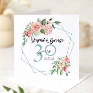 Carte cadeau personnalisée pour 30e anniversaire de mariage, design floral, noms personnalisés, cadeau pour mari, femme, parents, amis, carte-cadeau de célébration