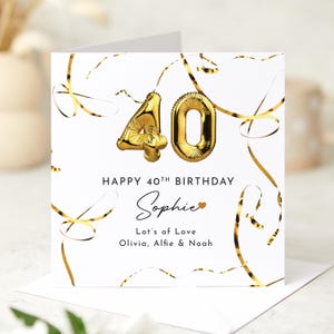 Personalised Birthday Card for Her or Him Gold Balloon Design Custom Name and Message Birthday Card for Mum Sister Friend 30th 40th 50th 60