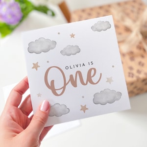Carte d'anniversaire personnalisée pour le premier anniversaire de Babys Carte d'anniversaire « Name is one » pour garçon et fille, thème Boho