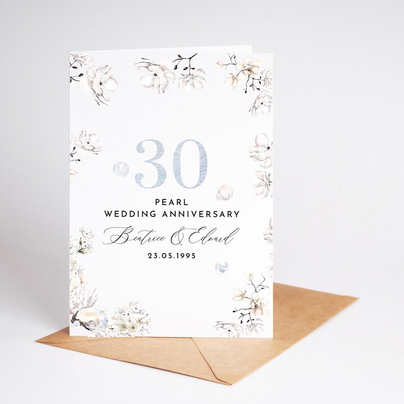 Pearl Wedding Anniversary Card 30th Personalised Couple Name Elegant ...