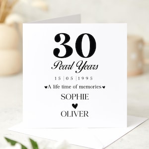 Carte d'anniversaire de mariage perle 30e Carte d'anniversaire de mariage personnalisée pour les parents, mari, femme, ami, couple spécial, nom personnalisé, jalon