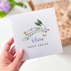 Cartão de Páscoa personalizado Feliz Páscoa 2025 Cartão com Coelho Cartão de Páscoa floral para filho, filha, sobrinho, bebê, neto, coelho fofo