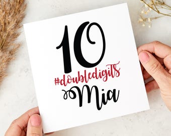 Personalised 10th Birthday Card for Kids Custom Name Double Digits Celebration Card for Son Daughter Grandchild Niece Nephew Grandson